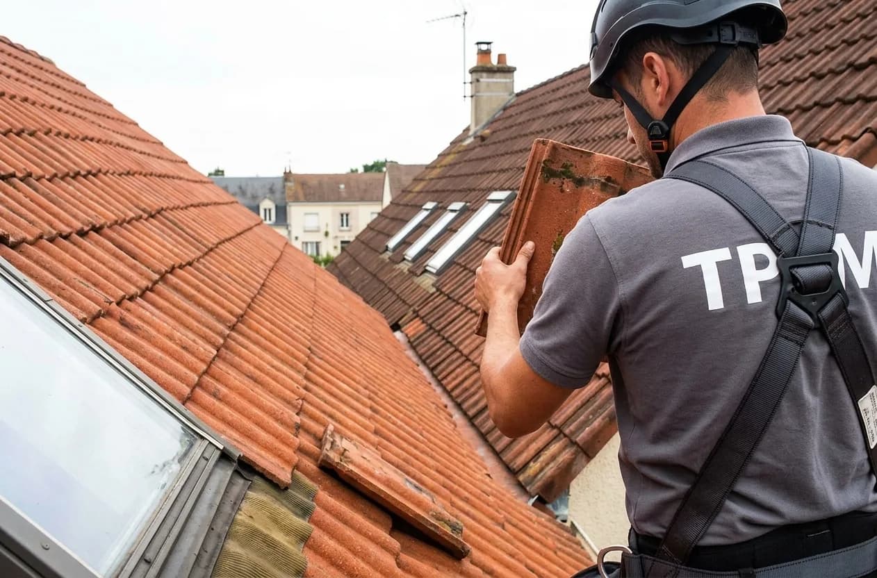 Toiture en tuiles envahie par la mousse avant demoussage a Melun Toiture en tuiles envahie par la mousse avant demoussage a Melun